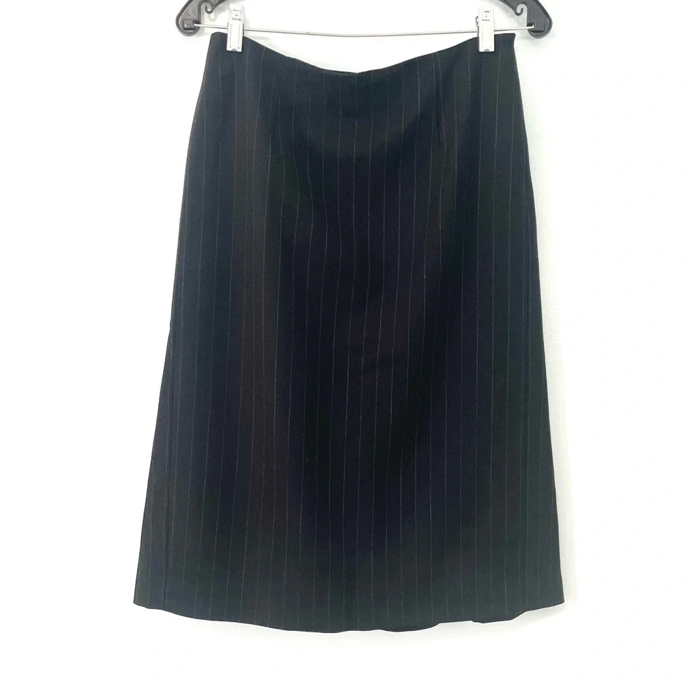 Ann Taylor Loft Wool Black Pinstripe A-line Midi Skirt